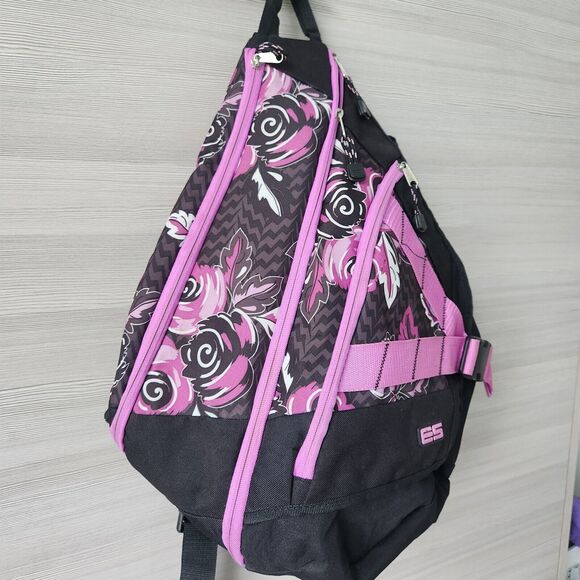 Eastsport Sling Pack Backpack Strap Crossbody Floral Pink Black Bag Triple Zip - Picture 2 of 12